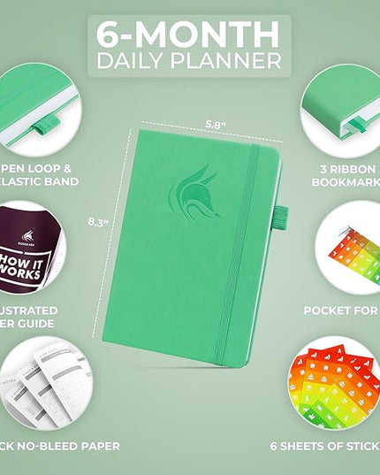Clever Fox Daily Planner – Undated Planning Notebook with Hourly Schedule & To-Do List – Personal Day Task & Work Organizer, 6 Months (Emerald)
