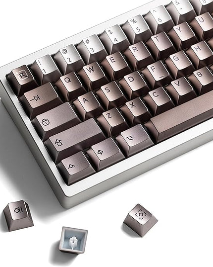 Keymatic PBT Keycaps with Metal Paint, 112 Key dye Sublimation with Key Puller for 61/64/66/68/75/84/87 MX Switches Mechanical Keyboards,Coffee