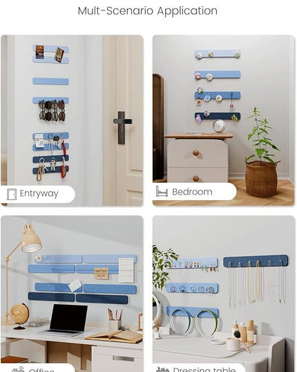 Fluxynara Cork Board Alternative Felt Strip Board 8-Pack 13"x2", Office Pin Board with 50 Push Pins, Adhesive Install for Bedroom Door & Home Office(Denim Mist)