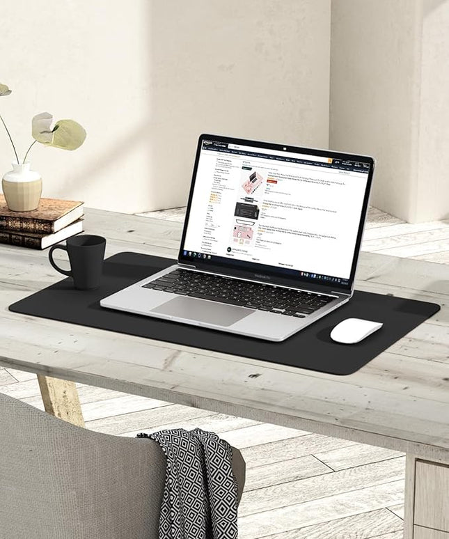 YSAGi Non-Slip Leather Desk Pad, Waterproof Laptop Computer Desk Keyboard Mat, Table Protector Blotter Mat, Large Mouse Pad for Office/Work/Home/Decor(Black, 23.6" x 13.7")
