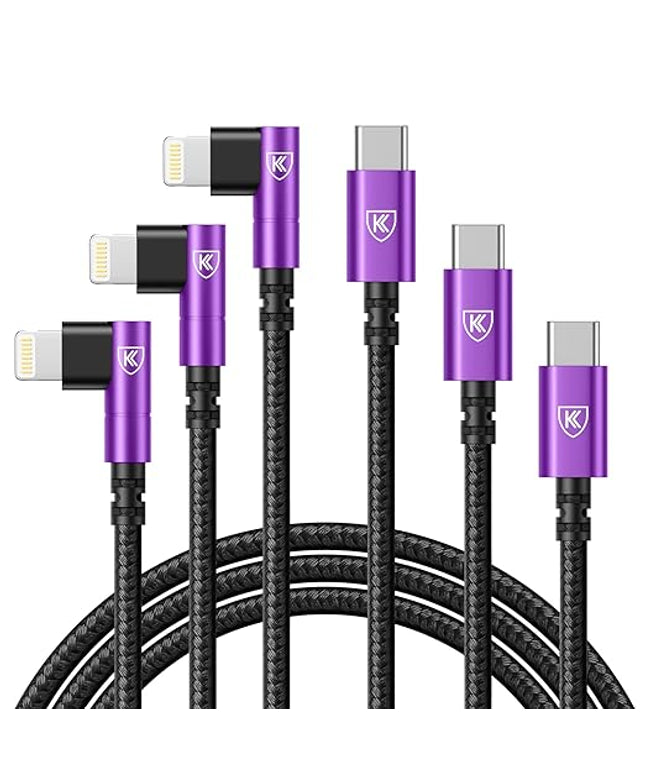 90 Degree iPhone Charger Cables 6FT, USB C to Lightning Cable [Apple MFi Certified] 3Pack Fast Charging, Nylon Braided USB C Lightning Cable Compatible with iPhone 14/13/12/11/Pro Max/Plus/8/7-Purple