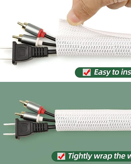 Split Wire Loom Tubing, Cable Protector Sleeve, Braided Cable Management for TV/Computer/Home Theater/Engine Bay, Cord Protectors from Pets No Chew (White, 3/8"-10ft)