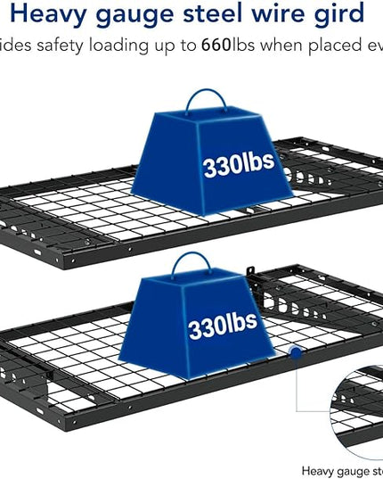 FLEXIMOUNTS 2 Pack 2x4ft Garage Storage 24x48 inch Heavy Duty Bike Wall Shelving Rack, 660lbs Total Weight Capacity, Black, Pro Series