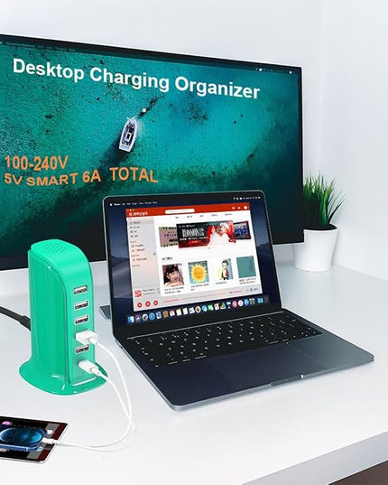 USB Tower Charging Station Upoy, Multiport Chargers for Multiple Devices 40W, Small Charging Hub for Desk, Office, Travel, USB Power Block Adapter for iPhone/Ipad