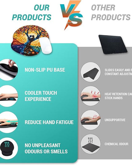 Ergonomic Mouse Pad Wrist Support, Tree of Life Gel Mouse Pads with Wrist Rest, Computer Mousepad for Desk with Non-Slip PU Base, Comfortable Mouse Pad for Office Accessories Supplies Decor