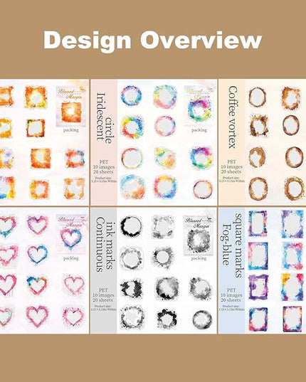AuriicLeaf Frame PET Sticker Set, 120PCS Watercolor Blending Borders for Scrapbooking, Journaling, and Craft Supplies