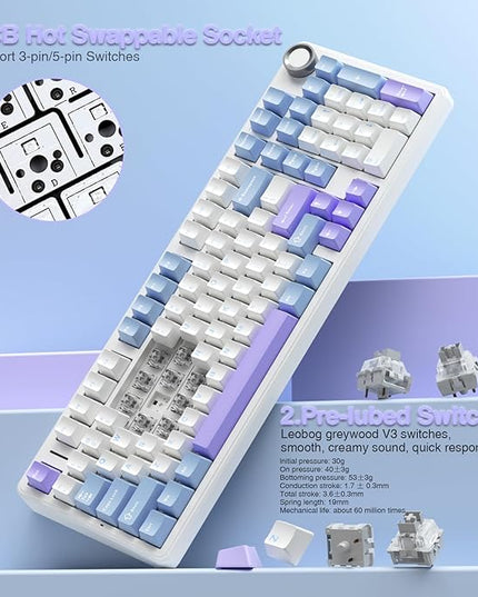 AULA F99 Pro Wireless Mechanical Keyboard with Knob,Creamy Sound,Tri-Mode BT5.0/USB-C/2.4GHz Hot Swappable Keyboard,Gasket Structure,RGB Backlit Computer Gaming Keyboards