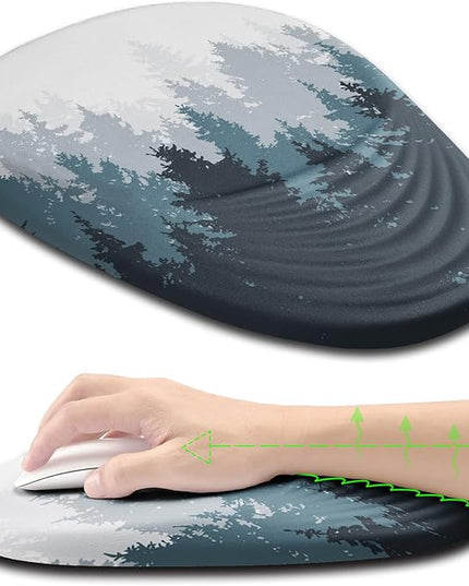 Ergonomic Mouse Pad Wrist Support, Mouse Pad with Wrist Rest, Memory Foam Massage Design & Non-Slip PU Base MousePads for Pain Relief, Desk, Office, Home, Forest Tree