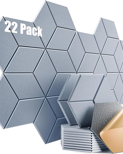 22 Pack Self-Adhesive Acoustic Panels 12" X 10" X 0.4" - Sound Proof Foam Panels with High Density, Y-Lined Design, Flame Resistant, Absorb Noise and Eliminate Echoes(Smoky Gray)