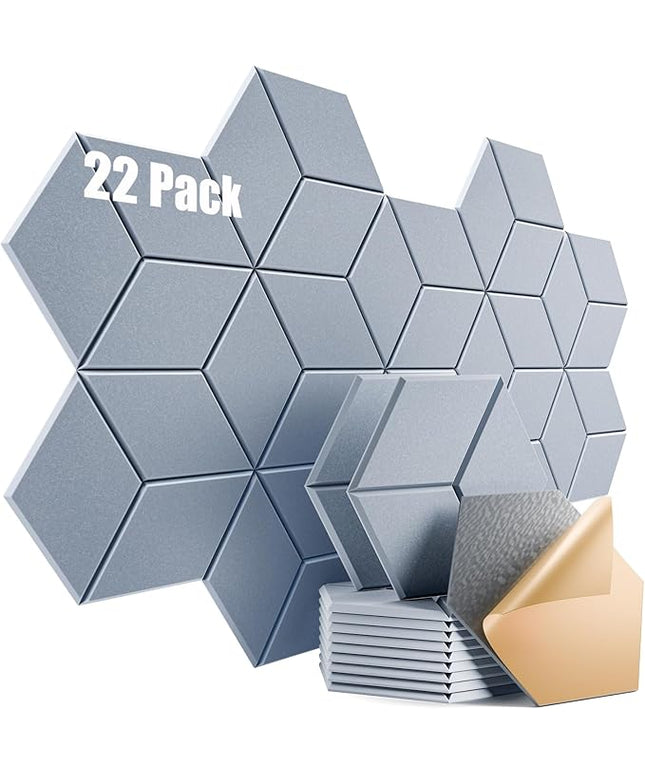22 Pack Self-Adhesive Acoustic Panels 12" X 10" X 0.4" - Sound Proof Foam Panels with High Density, Y-Lined Design, Flame Resistant, Absorb Noise and Eliminate Echoes(Smoky Gray)