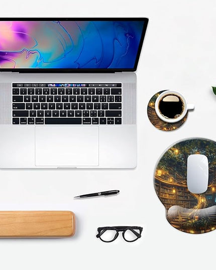 Ergonomic Mouse Pad with Wrist Support,Mouse Pad with Wrist Rest,Relieve Wrist Pain Mousepad Non-Slip Rubber Base,Mouse Pads for Desk,Computers,Laptop,Office,Home,Accessories Library Tree