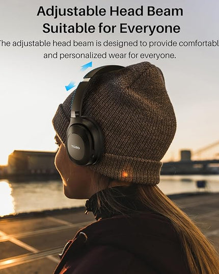 TOZO Hybrid Active Noise Cancelling Headphones, Wireless Over Ear Bluetooth Headset, 40H Playtime, Hi-Res Audio Custom EQ via App Deep Bass Comfort Fit Ear Cups, for Home Office Travel Black