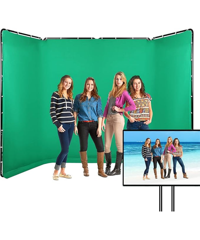 7.87ft x 13.12ft Portable Large Chromakey Green Screen Backdrop with Stand Photography Background Support System for Photo Studio Video Shooting, Live Streaming, Parties, Keying, Stage