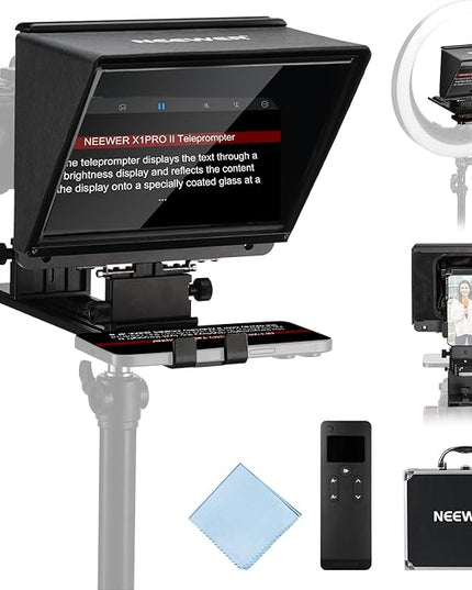 NEEWER X1 Pro II Teleprompter 9" All Metal with RT113 Remote/App Control, Quick Switch 1s Lock Arca Type QR Plate, Magnetic Phone Clamp Compatible with iPhone Android Smartphone, Assembly Free