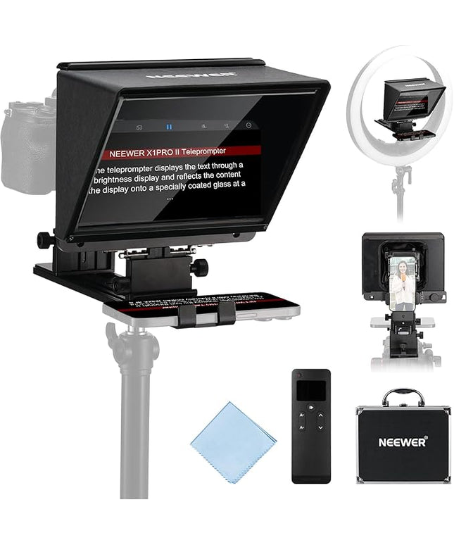 NEEWER X1 Pro II Teleprompter 9" All Metal with RT113 Remote/App Control, Quick Switch 1s Lock Arca Type QR Plate, Magnetic Phone Clamp Compatible with iPhone Android Smartphone, Assembly Free