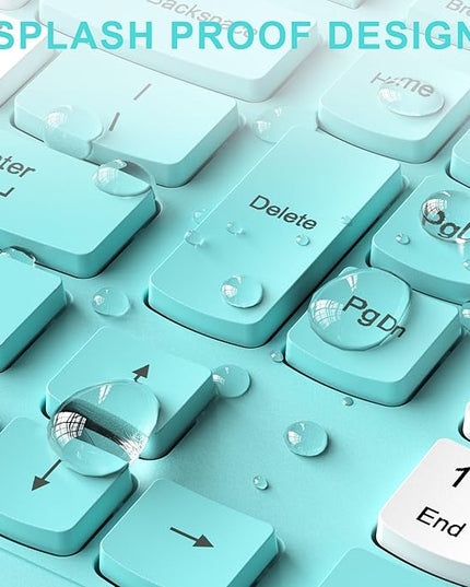 Wireless Keyboard and Mouse Combo, Full-Sized Quiet Wireless Keyboard and Adjustable DPI Mouse, 2.4GHz USB Receiver, Keyboard and Mouse for PC, Windows, Desktop, Laptop (Tiffany Blue and White-B)