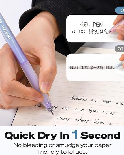 WRITECH Retractable Gel Ink Pens: 0.7mm Fine Point Black-Ink Aesthetic Gradient Color Barrel Soft Grip Medium Point Pen 5ct with 5 Refills for Journaling Smooth Writing Quick-dry No Bleed