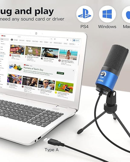 FIFINE USB Computer Microphone for Recording YouTube Video Voice Over Vocals for Mac & PC, Condenser Mic with Gain Control for Home Studio, Plug & Play - K669L