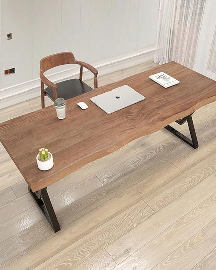 Solid Wood 55-inch Computer Desk - Large Office Desk for Home Office, Modern and Simple Design, Industrial Executive Work Table, Steady Home Office Bedroom Furniture for Study Reading Writing Dining