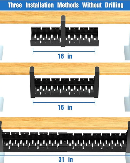No Drilling Extendable Under Desk Cable Management, Metal Cable Management Tray Under Desk with Clamp, Retractable Power Strip Cord Holder for Wire Management 31Inch (1 Pack Black or white random 31')