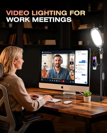 PQRQP Ring Light with Stand, Adjustable Desktop Light with Phone Holder, CRI 97+, Video Conference Light for Zoom Meetings, Webcam, Recording, Live Stream(Flash Tubes)