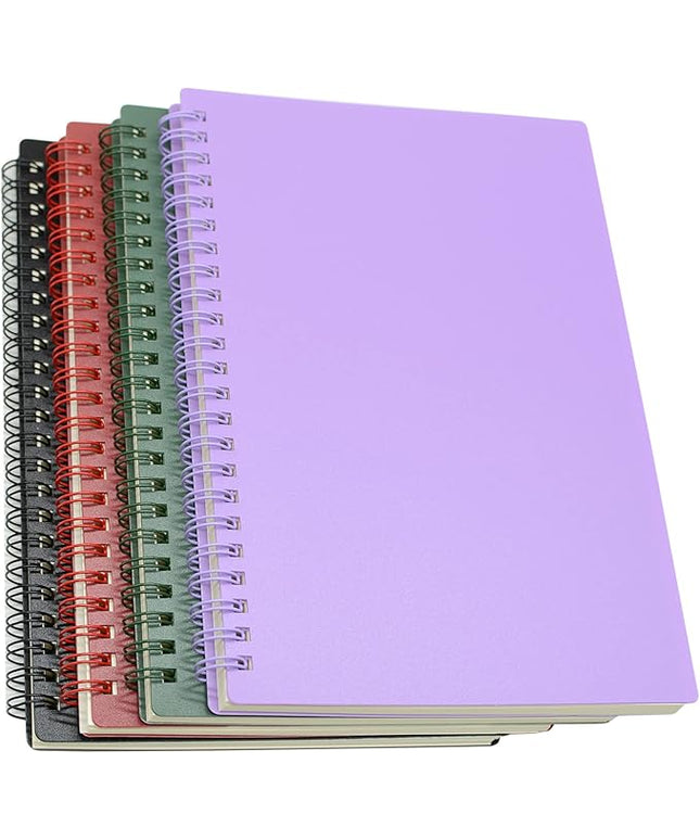 Yansanido Spiral Notebook, 4 Pcs A5 Thick Plastic Hardcover 7mm College Ruled 4 Color 80 Sheets -160 Pages Journals for Study, Work, Travel and Notes (A5, 4 Pcs Dark Color 2)