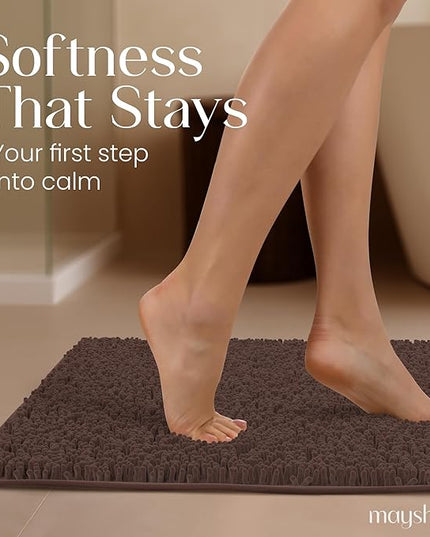 MAYSHINE Plush Shaggy Chenille Bath Mat | Extra Soft, Super Absorbent, Non-Slip Bathroom Rug | Fluffy Microfiber, Area Rug Sets for Bathroom Floor, Kitchen, Living Room | 32"x20" | Brown
