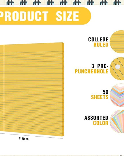 PerKoop 600 Sheets Colored Loose Leaf Paper 8.5" x 11" college ruled Lined 3 Hole Punched notebook Filler Paper for 3 Ring Binders Office School Supplies (Many Color)