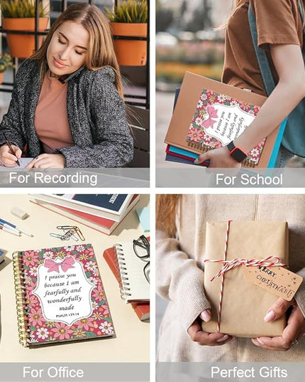 I Praise You Because I am Fearfully and Wonderfully Made Spiral Notebook, Coquette Floral Christian Notebook for Women Girls, Pink Bow School Supplies, Preppy Bible Gifts for Coquette Bow Lover