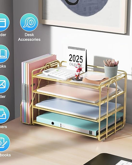 gianotter 4-Tier Paper Organizer With Magazine Holder, Desk Organizers and Accessories, Desk Accessories & Workspace Organizers, File Organizer for Office Supplies Storag (Gold, 4-Tier)