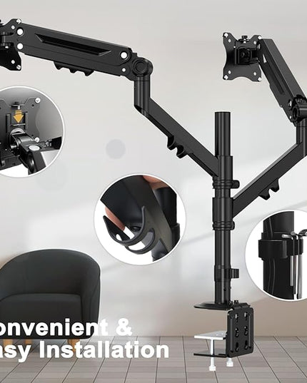 Dual Monitor Mount for 17 to 40 inches, Holds up to 26.4 lbs, Monitor Desk Arms for 2 Monitors Vertical/Parallel Placement, with Clamp/Grommet Base, VESA Mount 75/100 mm