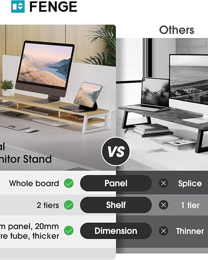 Fenge Dual Monitor Stand for Desk, 42.5in Large Monitor Riser for 2 Monitors, 2 Tier Computer Office Desk Top Shelf, Desktop Storage Stand for Laptop, PC, Computer, Printer