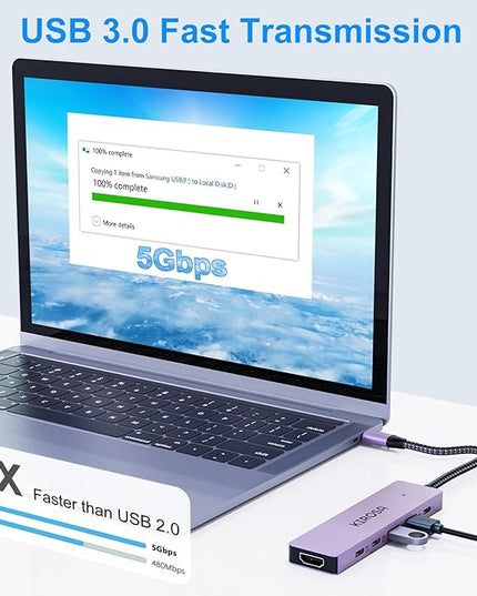 KIROSA USB C Hub: Multiport Adapter for Macbook Pro Air - 9IN1 USBC to HDMI Hub Dongle - Travel USB-C Docking Station for Laptops and Type C Devices (4K HDMI 100W PD USB3.0 SD/TF Card Reader)