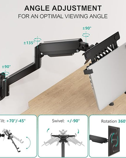 WALI Laptop Wall Mount, Full Motion Adjustable Laptop Arm Fits 10 to 17" Notebook, 2-in-1 Monitor Wall Mount for 17 to 32" Computer Screen, Holds up to 15.4-22lbs(GSWM001NLP), Black