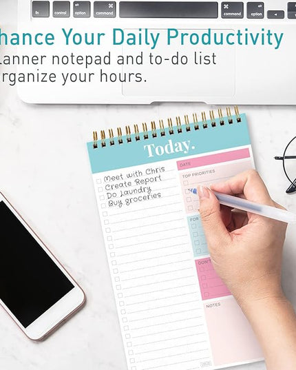 S&O Daily Planner Notepad for Productivity - 52 Page Routine To Do List - Undated Writing pad and Organizer - Every day To Do List Scheduler- Coiled Task Organizer - Regular calendar Planner - TEAL