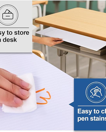 12 Pack Desk Dividers for Students,3-Fold Privacy Screens,Testing Dividers for Classroom Waterproof,Plastic Easy Clean Privacy Shields for Student Includes Extra Labels