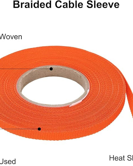 MECCANIXITY Braided Cable Sleeves Heat Shrinkable Fabric Sleeving, 1/4" 40ft Orange 2:1 Ratio Heat Shrinkable Cord Protector for Harness Cable, Network Cable Protection, Cable Management