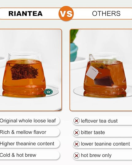 RIANTEA Organic Black Tea Bags - Low Caffeine, Cold & Hot Brew, Premium Quality from Award-Winning Plantation, Non-GMO, Biodegradable, Unsweetened, 100% Natural