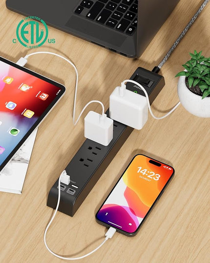 2 Pack Surge Protector Power Strip with 6 Outlets 4 USB Ports 5-Foot Long Heavy-Duty Braided Extension Cords Flat Plug 900 Joules 15A Circuit Breaker Wall Mount for Home Office ETL Listed