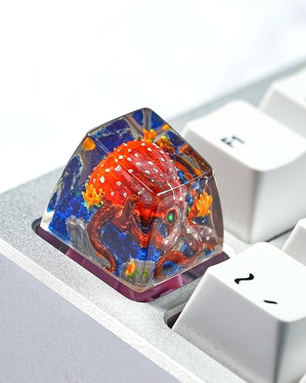 Red Octopus Artisan Keycap R1 SA Profile Custom Ocean Sea Creatures Keycaps 1U ESC Handmade Gaming Kraken Resin Key Cap Cherry MX Switch Compatible Mechanical Keyboard Octopus Lover Gift