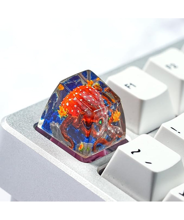 Red Octopus Artisan Keycap R1 SA Profile Custom Ocean Sea Creatures Keycaps 1U ESC Handmade Gaming Kraken Resin Key Cap Cherry MX Switch Compatible Mechanical Keyboard Octopus Lover Gift