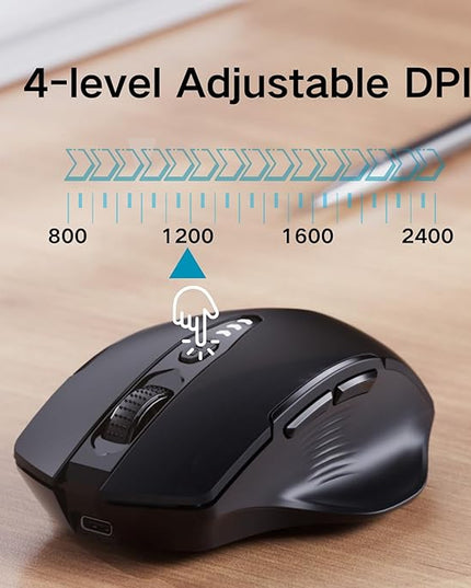 Uineer Wireless Bluetooth Mouse,[Upgraded] Rechargeable (BT 5.0/4.0+2.4G Hz),Computer Mouse with Visible Battery Level, 4 Adjustable DPI, Portable PC Mouse for MacBook Chromebook,Black