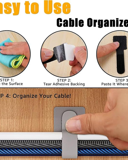 80PCS Hook and Loop Cable Straps, Cable Management Under Desk, Self Adhesive Cable Ties, Reusable Wire Organizers for Cords, Adjustable Cord Organizers for Desk, Home Office Essentials, Gray