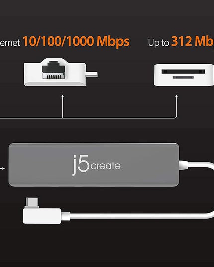 j5create 9 in 1 USB-C Hub-SuperSpeed+Gen 2 Type C Adapter w/Ethernet, microSD/SD 4.0, 4K HDMI, USB-C 3.1 Gen2 Port, PD 100W for MacBook Pro/Air, XPS, Chromebook & Other USB C Windows Laptops (JCD375)