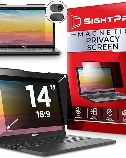 SightPro Magnetic Laptop Privacy Screen 14 Inch 16:9 - Removable Computer Privacy Filter Shield and Protector