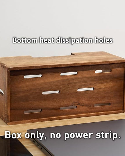 Acacia Wood Cable Management Box, Wooden Cord Hider & Organizer for Power Strip, Electrical Hiding, TV Wires, Desk & Floor Cables - Office Under Desk Cable Storage Box for Wire Storage Organization