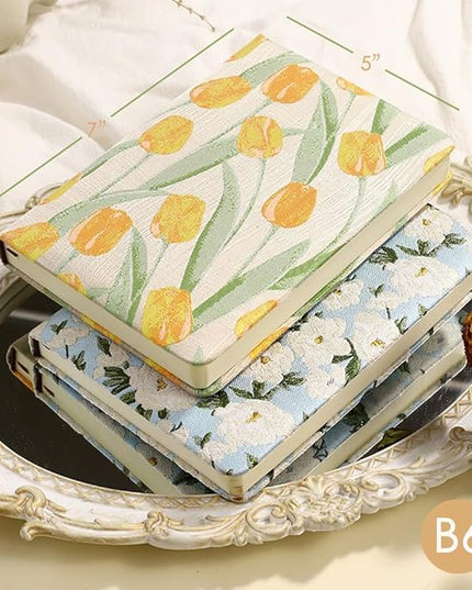 Small Journal for Women, Floral Notebook, B6, 5x7, Ruled Notebook & Blank Sketchbook, Embroidered Journal, Hardcover, Lay Flat, Personal Writing Journal for Women, Cute Journal, Tulip Flower