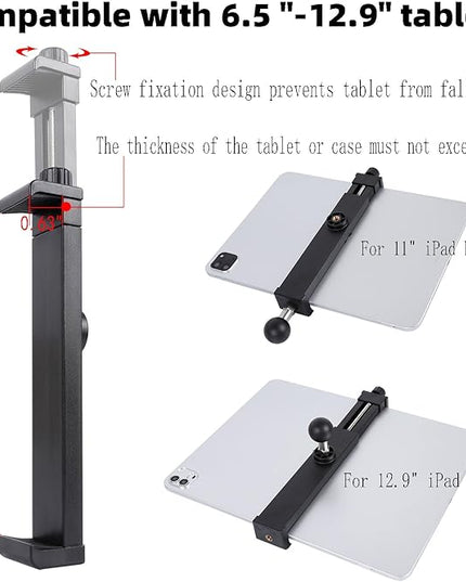 FPN iPad Holder - Side Mount Tablet Holder for Mic Stand, Dual 360 Rotatable Adjustable for iPad Pro 12.9 Air Mini and Other 6.5-15" Tablets
