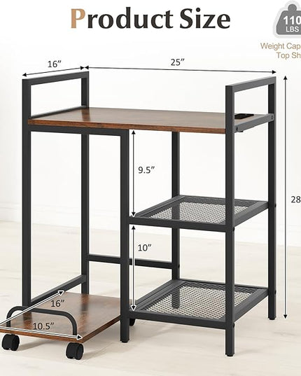 Giantex 3-Tier Printer Stand with Charging Station, 2 Open Storage Shelves, Side PC Stand on Wheels, 25" x 16" Mobile Printer Table for Computer Tower, Printer Shredder, Fax, Under Desk, Home Office