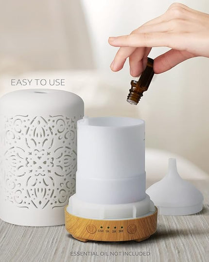 Earnest Living Essential Oil Diffuser White Ceramic Diffuser 100 ml Timers Night Lights and Auto Off Function Home Office Humidifier Aromatherapy Diffusers for Essential Oils